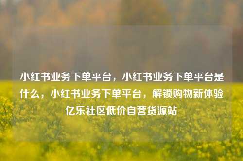 小红书业务下单平台，小红书业务下单平台是什么，小红书业务下单平台	，解锁购物新体验亿乐社区低价自营货源站  第1张